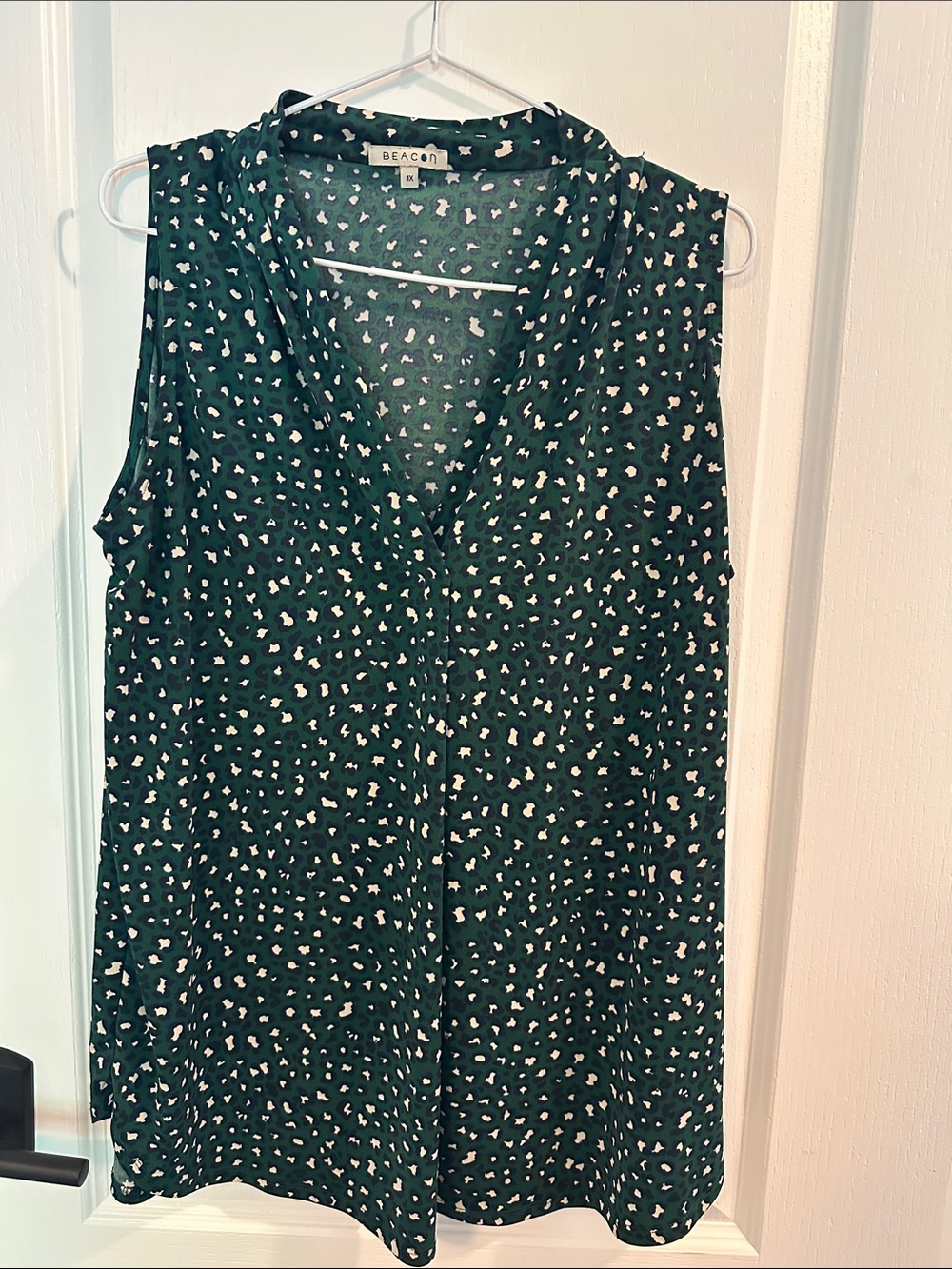 Beacon Dark Green Sleeveless V-Neck Camisole with White Dot Print